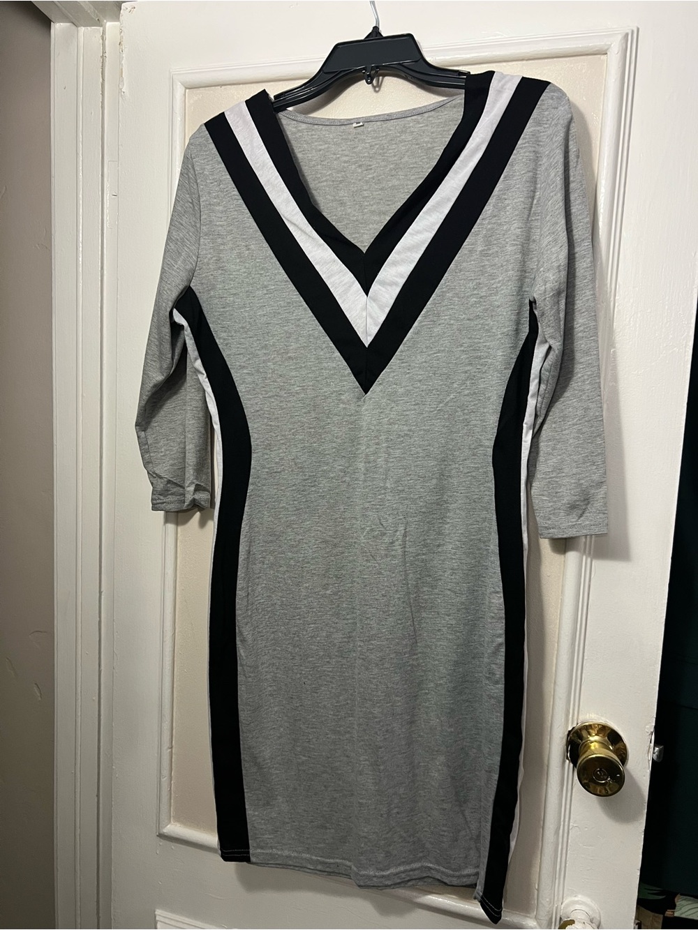 Grey V-Neck Stripe Bodycon Dress
